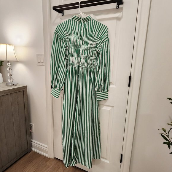 SHEIN Mulvari Vertical Striped Mock Neck Lantern Sleeve Dress Multicolor - Picture 3 of 8